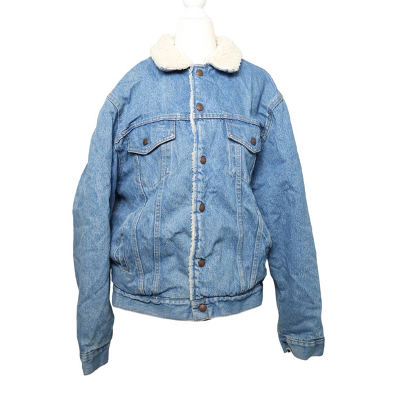 Vintage 80s Plain Pockets Men's blue denim sherpa lined jacket M - Picture 1 of 8
